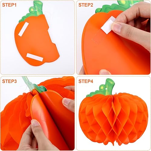 Miniatura 3 de Jaloro 5 piezas de calabaza de tejido de Acción de Gracias y 200 hojas de arce de otoño, calabaza artificial, panal, centros de mesa, hojas de arce