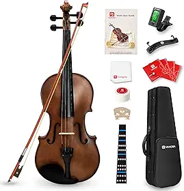 Vangoa Conjunto completo de violino acústico de madeira maciça 4/4 para iniciantes adultos estudantes adolescentes crianças com estojo de violino, arco, resina, descanso de ombro, afinador, cordas
