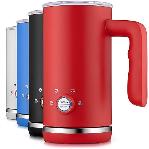 Zulay Milk Frother Electric Heater (10oz/300ml) - Automatic 4-in-1 Function Milk Steamer For Hot & Cold - Stainless Steel Electric Milk Frother For Latte, Cappuccino, Hot Chocolate 120V - Cardinal Red