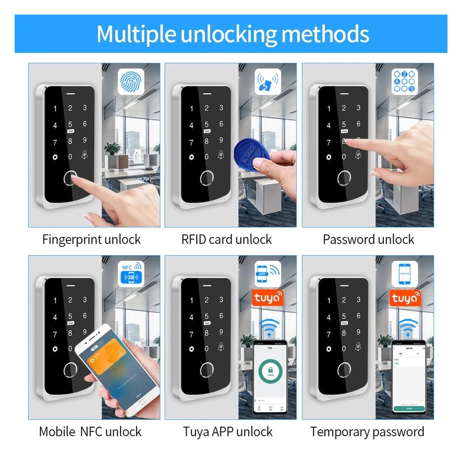 Kontroler dostępu Bluetooth z czytnikiem linii papilarnych, autonomiczny, dotykowy system otwierania drzwi, wodoodporny,Większe bezpieczeństwo(TF9MF-W black)
