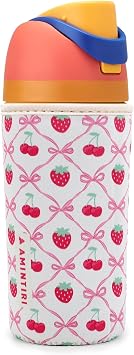 Owala Kids FreeSip 16oz Cute Sleeve Thick Neoprene Cover Fits Owala 16oz Water Bottle Scratch Resistant Sleeve for Boys Girls School Cherry & Strawberry, 16oz