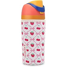 Cute Sleeve for Owala Kids FreeSip 16oz, Thick Neoprene Cover Compatible with Owala 16oz, Water Bottle Scratch Resistant Sleeve for Boys Girls to School Cherry&Strawberry, 16 Ounces