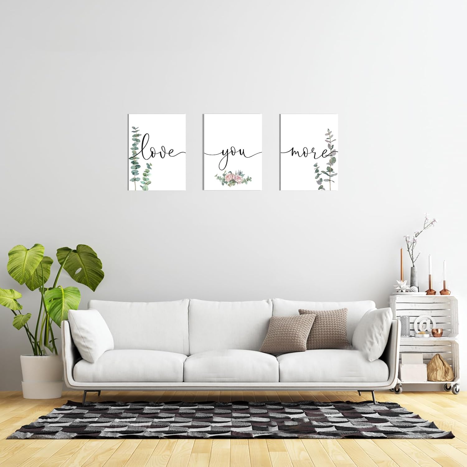 1 KINGO Love You More Wall Art: 12"x16"Love Quotes Bedroom Wall Decor Above Bed, Set of 3 Eucalyptus Wall Art Canvas Prints, Sage Green Botanical Decor for Modern Farmhouse Master Bedroom Living Room