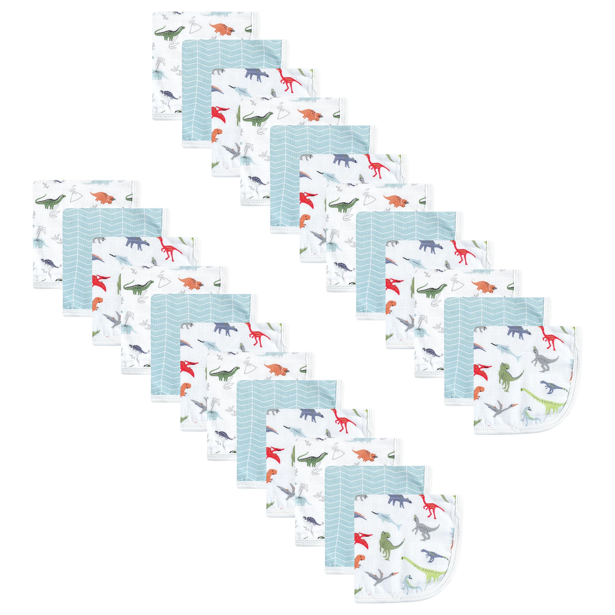 Hudson Baby Unisex Baby 24Pc Cotton Muslin Washcloths, Dino, 10x10 in