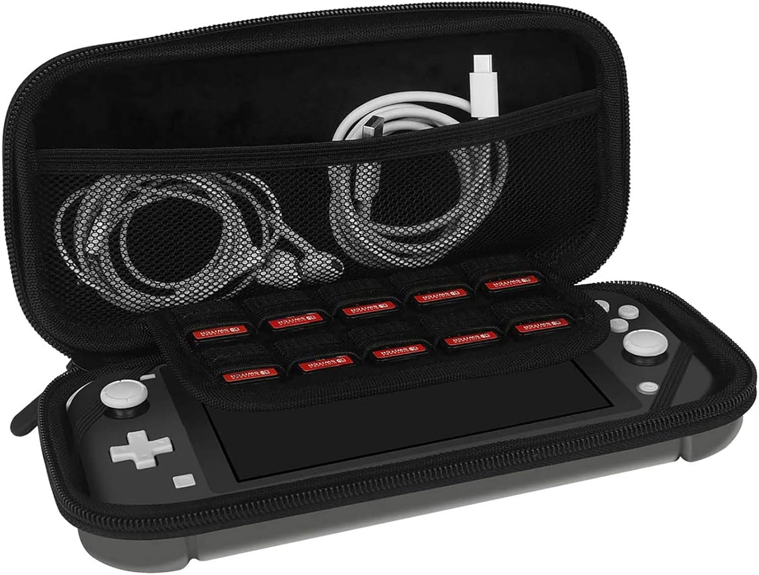 Carrying Case for Nintendo Switch Lite, Y Team Switch Lite Case with 10 Game Cartridge Storage Holders and 1 Tempered Screen Protector for Switch Lite Console and Accessories (Grey)