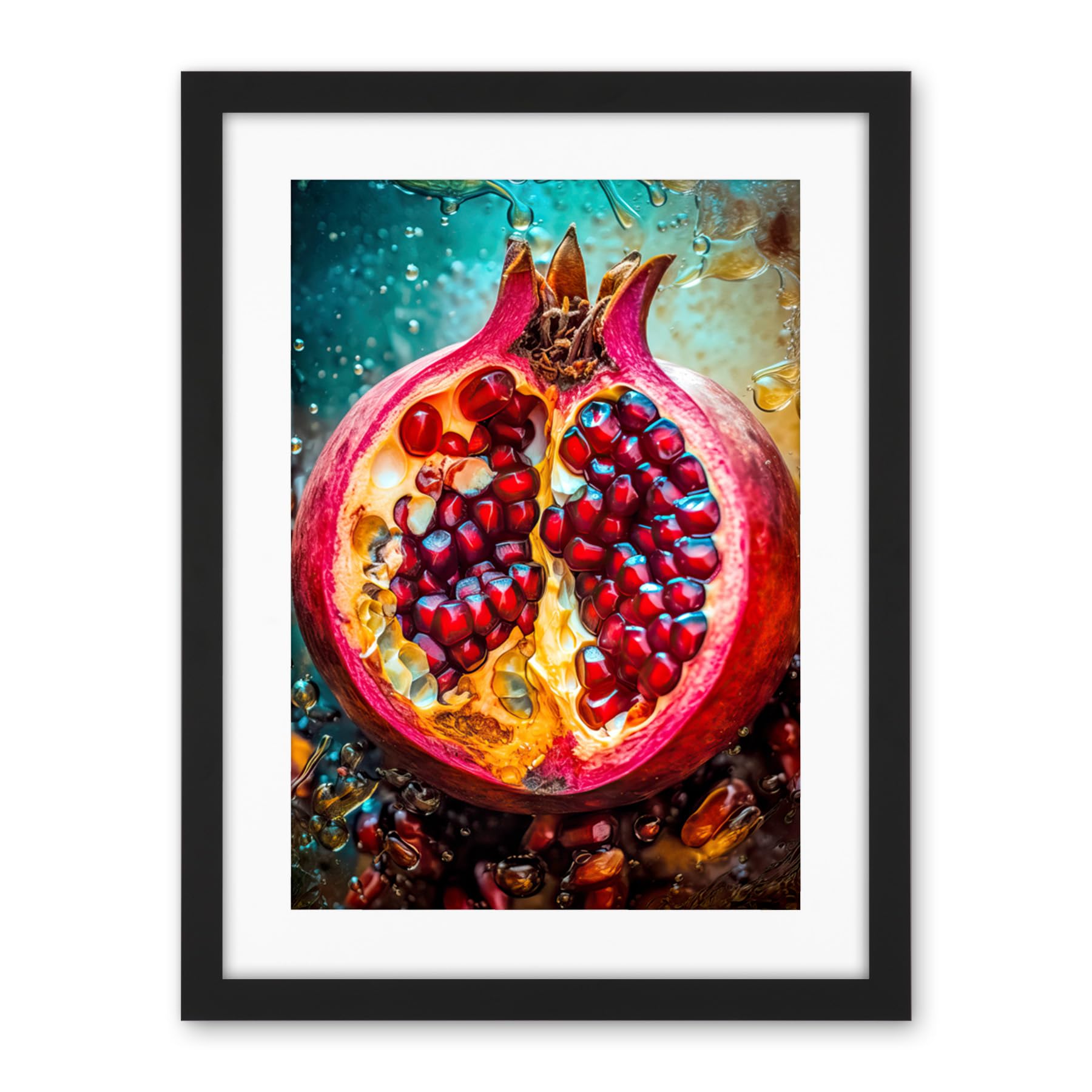 Artery8 Sliced Pomegranate Fruit Photorealistic Painting Artwork Framed Wall Art Print 18X24 Inch