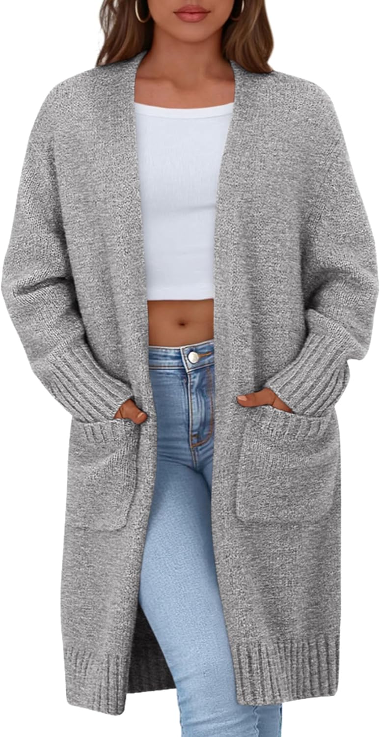 PRETTYGARDEN Fall Long Sleeve Cardigan Sweaters for Women 2026 Trendy Winter Open Front Loose Knitted Cardigans with Pockets
