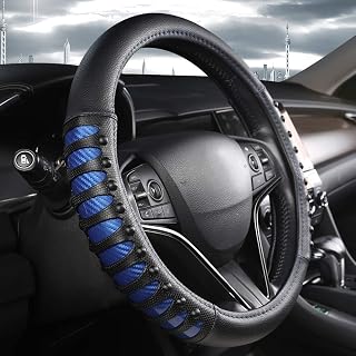 West Llama Customized Auto Car Steering Wheel Cover for Honda Accord CR-V HR-V Pilot Odyssey (Leather Nails-Black+Blue -Standard Size)