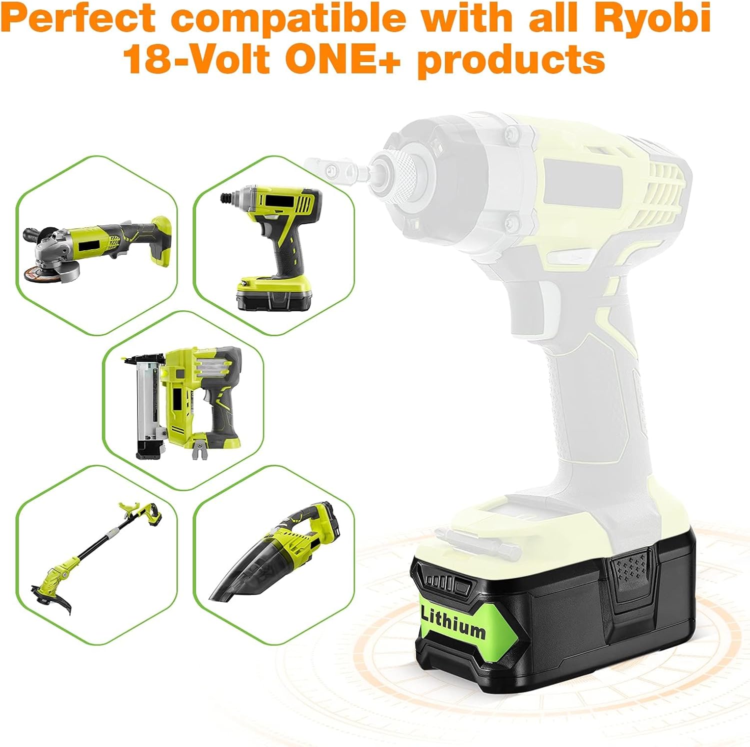 KEEPTOP 18V 6.5Ah Replacement Battery Compatible with Ryobi 18V Lithium Battery P102 P103 P105 P107 P108 P109 ONE+ Cordless Tool, 2 PACKS