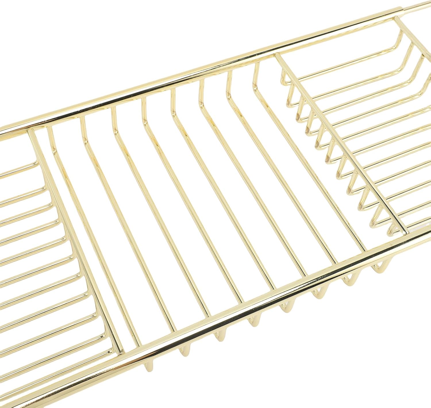 Expandable Stainless Steel Shower Bathtub Caddy Tray, Adjustable Length Design, for Bathroom Accessories, with Soap, Shampoo, Phone Holder (Gold)