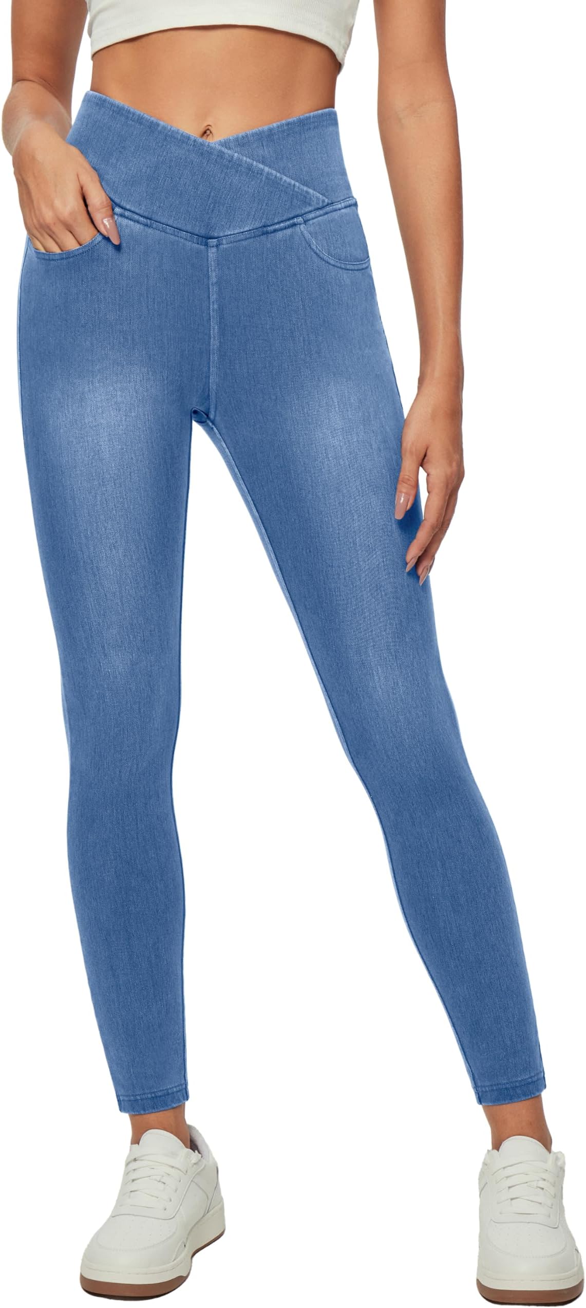 Stretchy Skinny Jeans for Women High Waist Pull on Jeggings Sweatpant Jeans Tummy Control Jean Leggings with Pockets