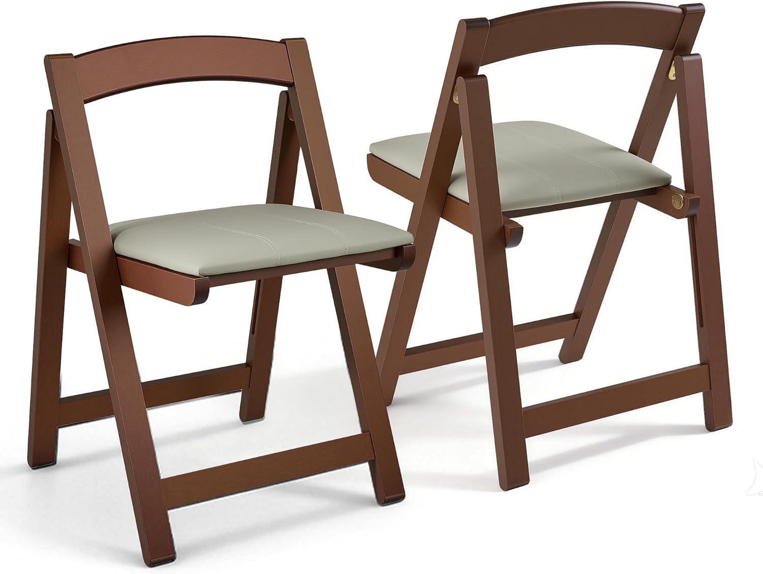 Wooden Folding Chairs Set of 2, Padded Folding Dining Chairs with Leather Soft Cushion, No Assembly Required Foldable Chair for Home Kitchen Office Party Picnic Wedding, 290 LB Max Weight Capacity