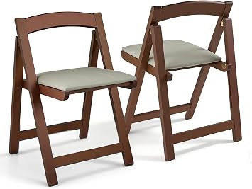Wooden Folding Chairs Set of 2, Padded Folding Dining Chairs with Leather Soft Cushion, No Assembly Required Foldable Chair for Home Kitchen Office Party Picnic Wedding, 290 LB Max Weight Capacity