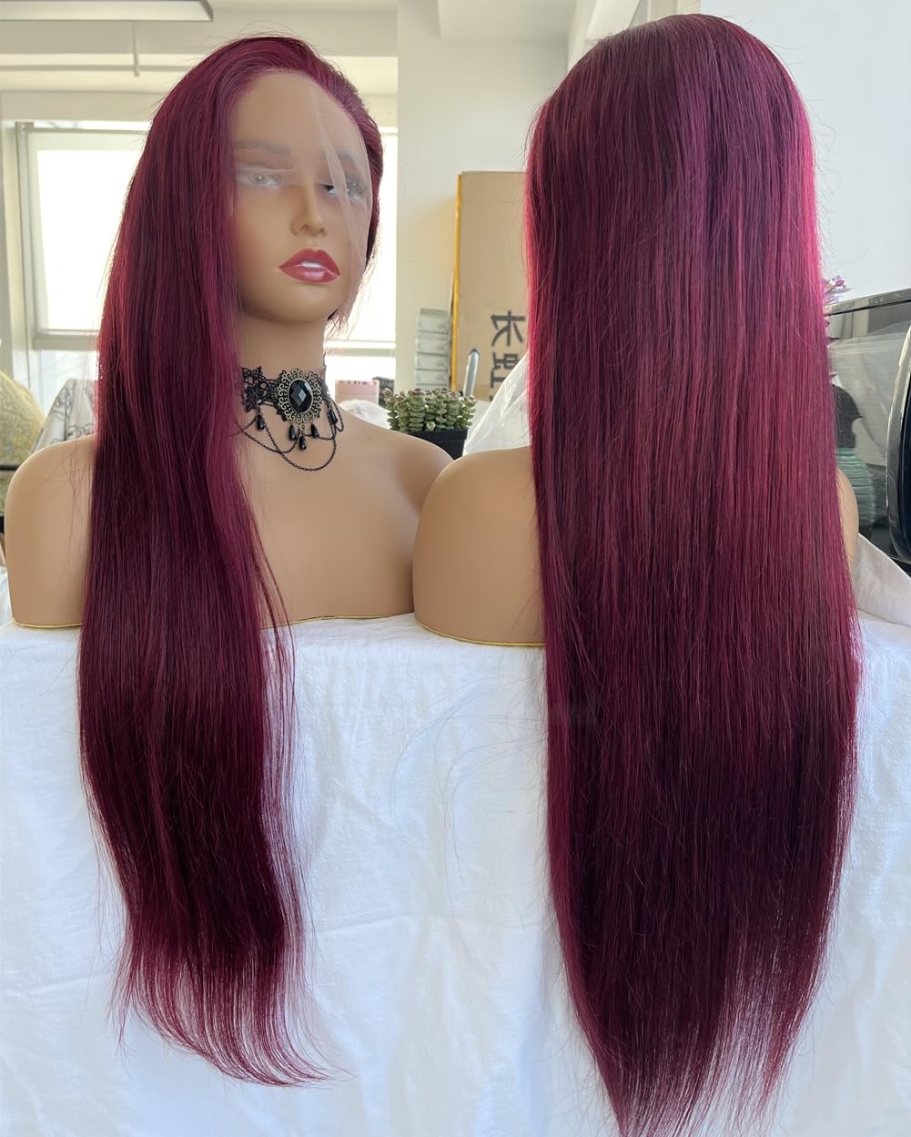 99J Burgundy Lace Frontal Wig Human Hair Straight Pre Plucked with Baby Hair for Black Women 13x4 Lace Front Human Hair Wig Brazilian Remy Hair (99j 13x4 Lace Front Wig Straight, 18 inches)
