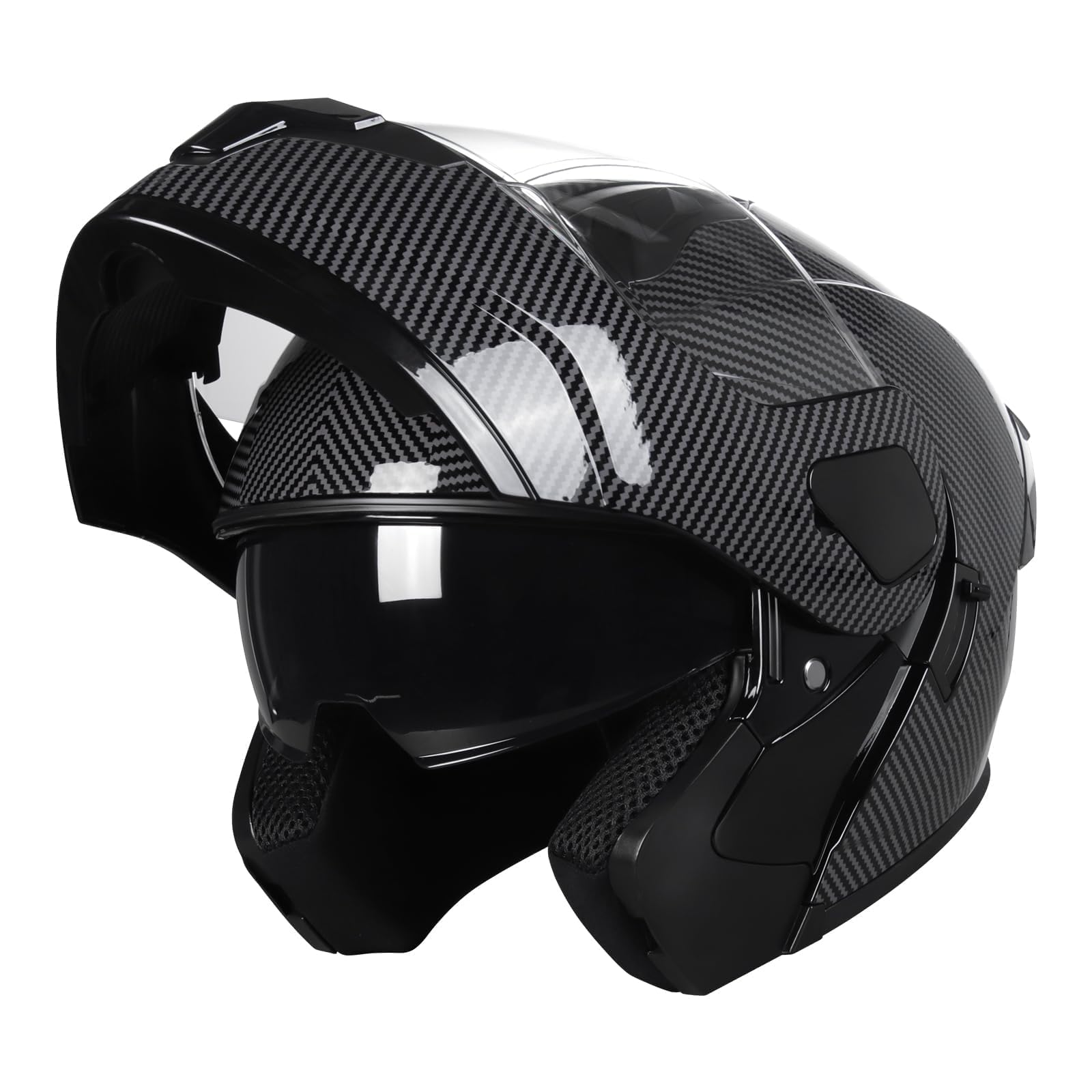 SPARK DOT Approved Modular Flip-Up Dual Visor Motorcycle Full Face Helmet for Adults Men & Women (Carbon Fiber, Large)