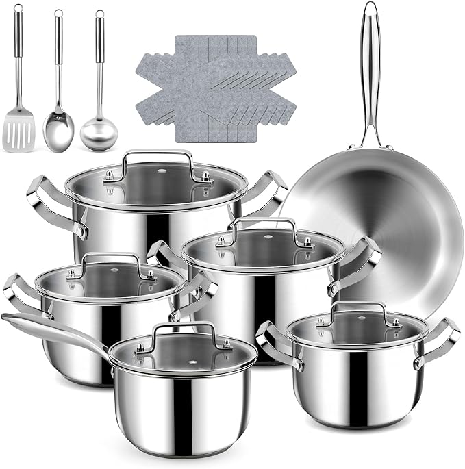 Stainless Steel Cookware Set - 21 PCS Kitchen Cookware Sets