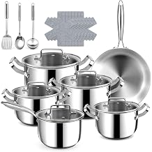 21P Stainless Steel Pots and Pans Set - Professional Induction Hob Cookware Set - Tri-Ply Base 30 cm Saucepan Set, 18 cm Saucepans & 18/20/22/26 cm Casserole - Non-Toxic Pot Set for Kitchen