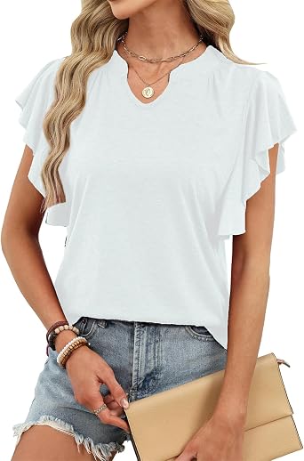 Short Sleeve Shirt for Women Summer Pullover Loose Fit Outfits V Neck Trendy Tunic Tops Dressy Tees Casual Blouses