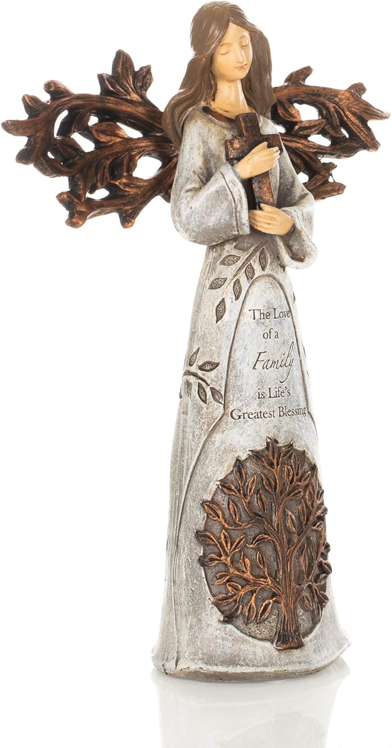 Roman Giftware Inc., Inspirational Heavenly Blessings Collection, 9" H Tree of Life Angel W/Cross,Religious, Inspirational, Durable (6x2x9) - Image 3