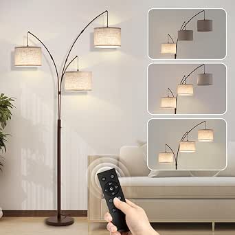 3 Light Arc Floor Lamps for Living Room, 2400LM Super Bright Floor Lamp with Remote Control, 80" Tall, Dimmable, Mid Century Tree Floor Lamp for Bedroom and Office