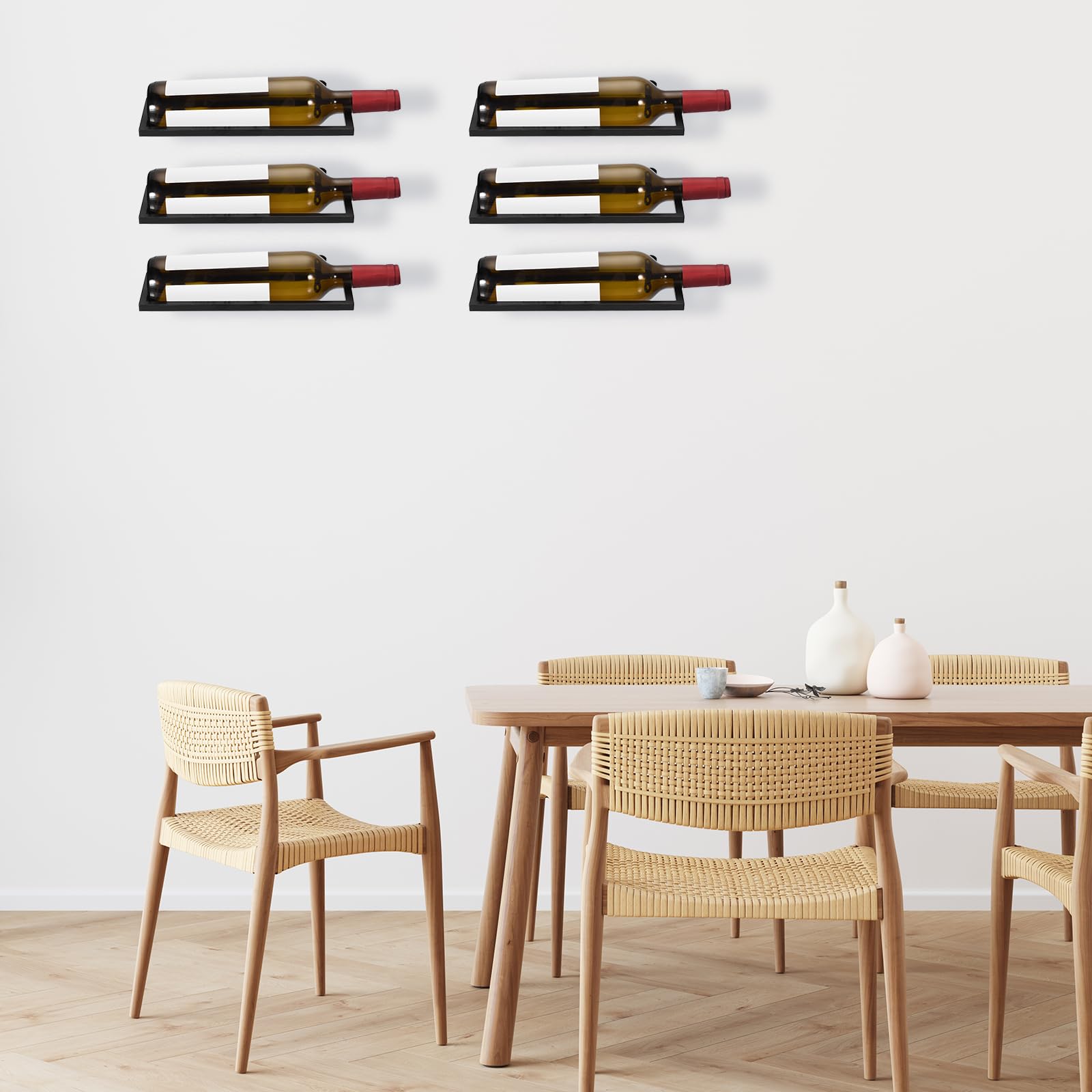 QUARKZMAN 6 Porte-Bouteilles Mural pour vin, en métal, Support de Bouteilles de vin Suspendu en Fer, Support Mural pour Bouteilles de vin Standard décoration Murale pour Cuisine, Noir