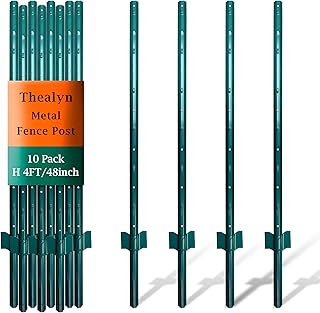 Fence Posts 4 Feet, Pack of 10, Metal Fence Poles U Post Sturdy Duty Fence Stakes Step in Post No Dig Fence Post for Garden Wire Fence Steel Sign Post (Fits to 3-ft Fence Mesh)