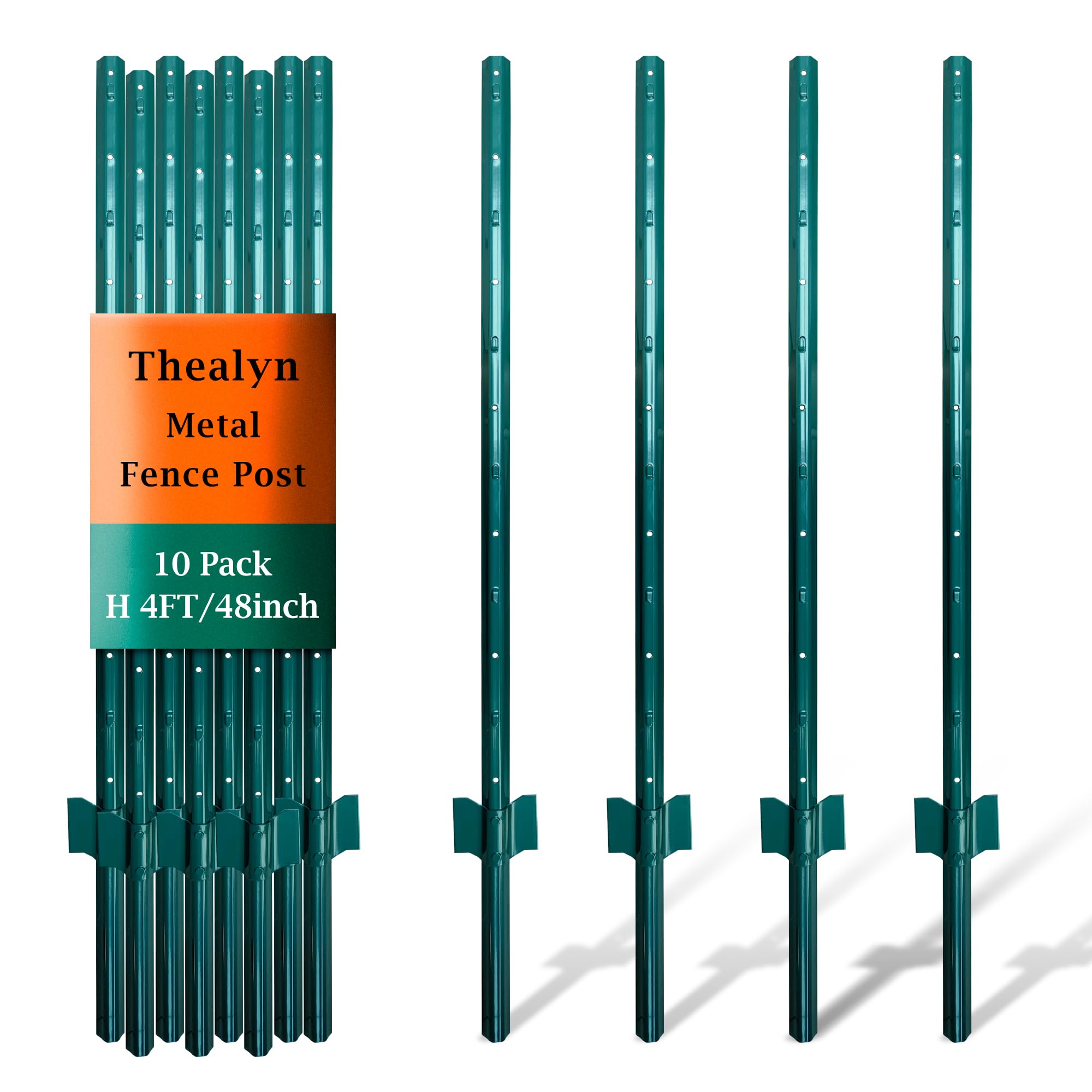Fence Posts 4 Feet, Pack of 10, Metal Fence Poles U Post Sturdy Duty Fence Stakes Step in Post No Dig Fence Post for Garden Wire Fence Steel Sign Post (Fits to 3-ft Fence Mesh)