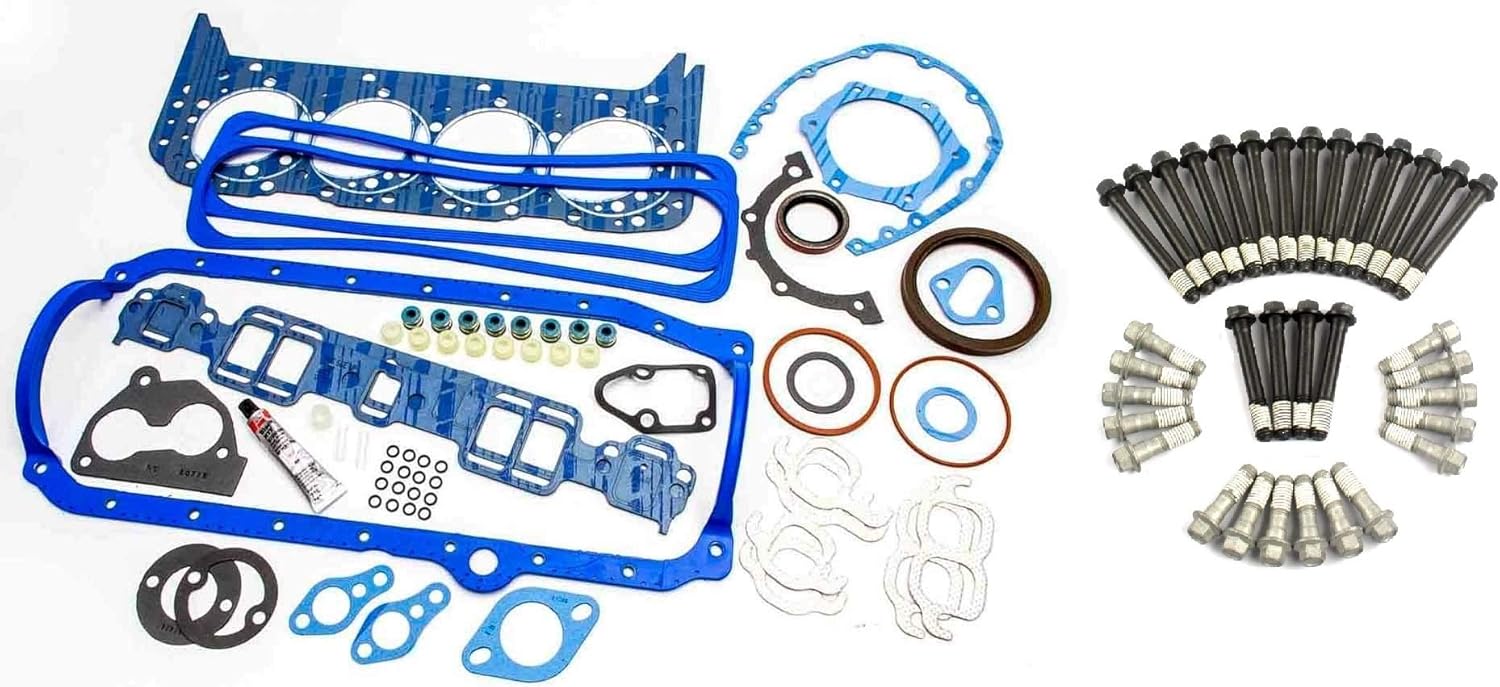 Fel Pro 260-1269 Overhaul Gasket Kit & Elgin Head Bolt set compatible with 1989-95 TBI SBC 5.7L Chevy 350