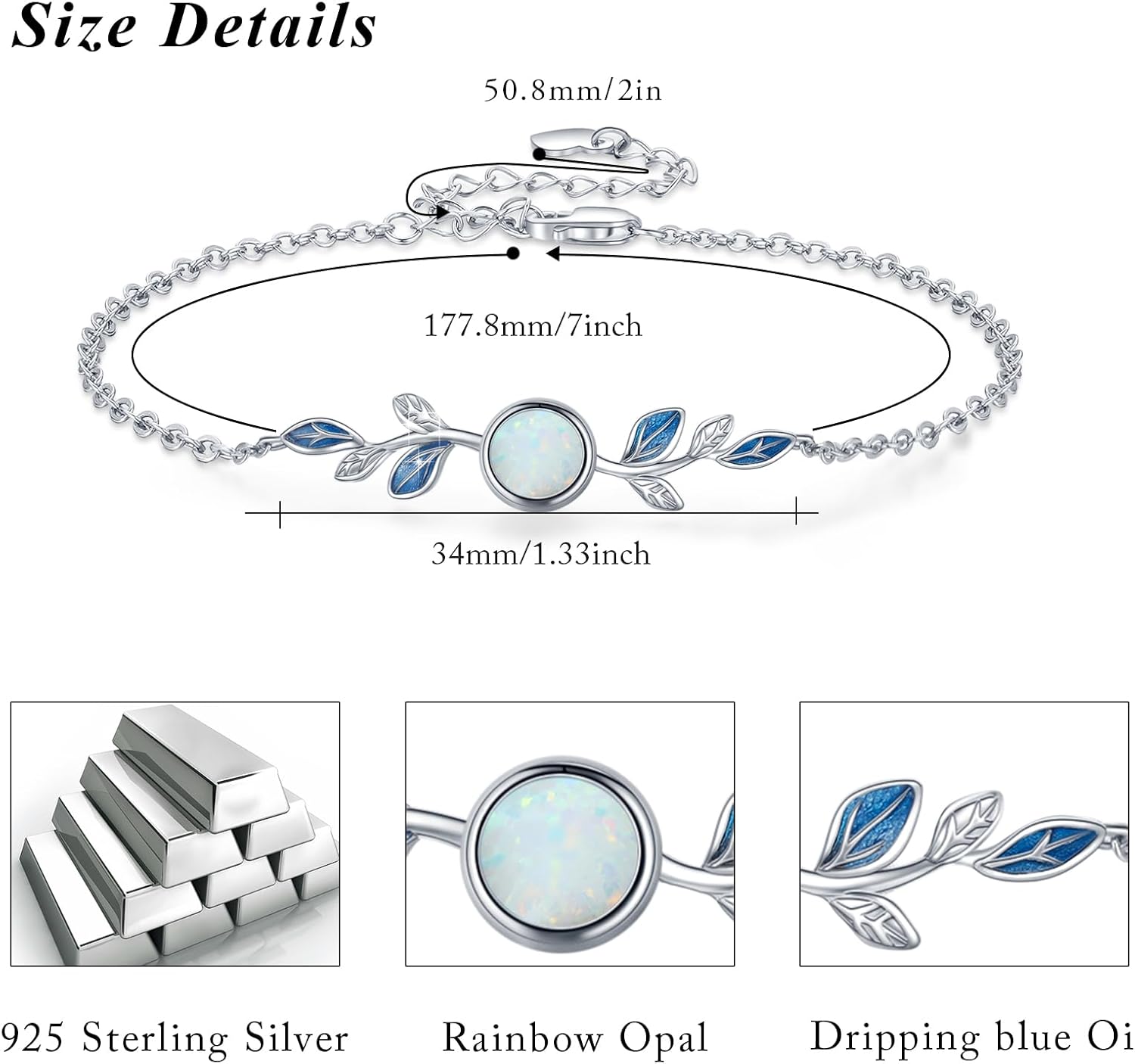 CUOKA MIRACLE Leaf Opal Bracelet S925 Sterling Silver Opal Bracelets For Women Olive Leaf Jewelry Gifts For Women Mother's Day Jewelry - Image 7