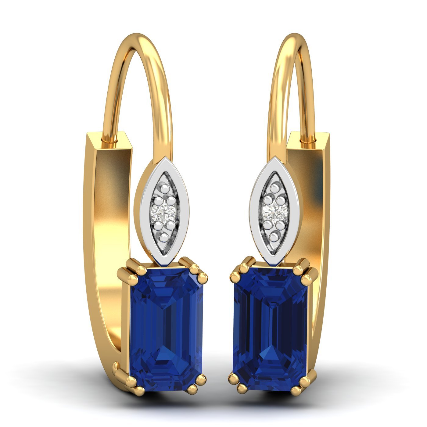 kuberbox 14KT Yellow Gold Diamond Meridian Blue Sapphire Hoop Earrings for Women-picture-16