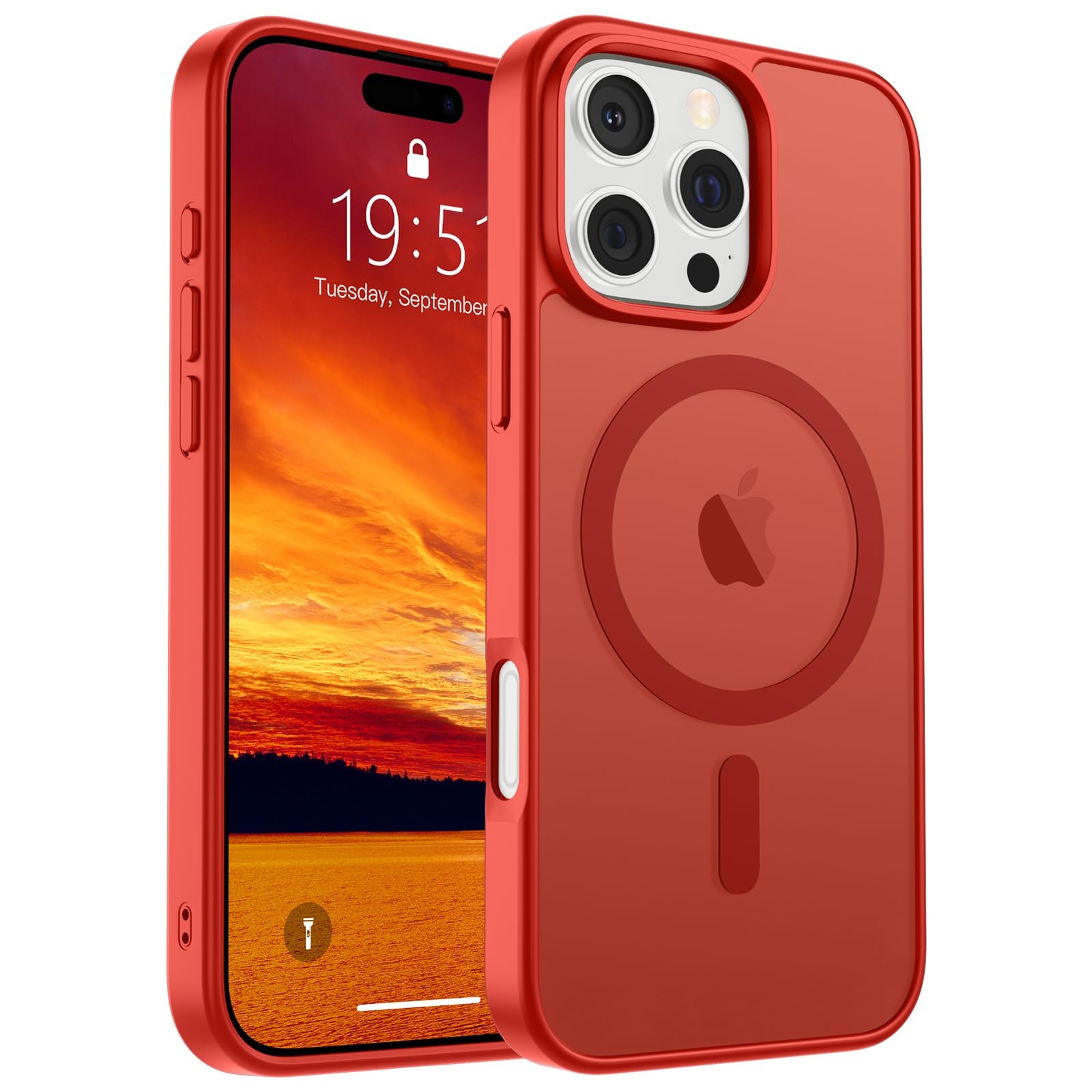 SUPFINE Magnetic for iPhone 16 Pro Max Case (Compatible with MagSafe) (Military Grade Drop Protection) Slim Translucent Matte Shockproof with Anti-Fingerprint Phone Case,Red