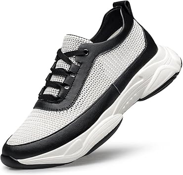 AIRFUL Men's Elevator Sneakers 2.36Inchs Invisible Height Increasing Taller Shoes Lace Up Leather Fashion Sneakers for Male Color White, Size 4.5 UK