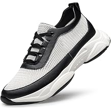 AIRFUL Men's Elevator Sneakers 2.36Inchs Invisible Height Increasing Taller Shoes Lace Up Leather Fashion Sneakers for Male Color White, Size 4.5 UK