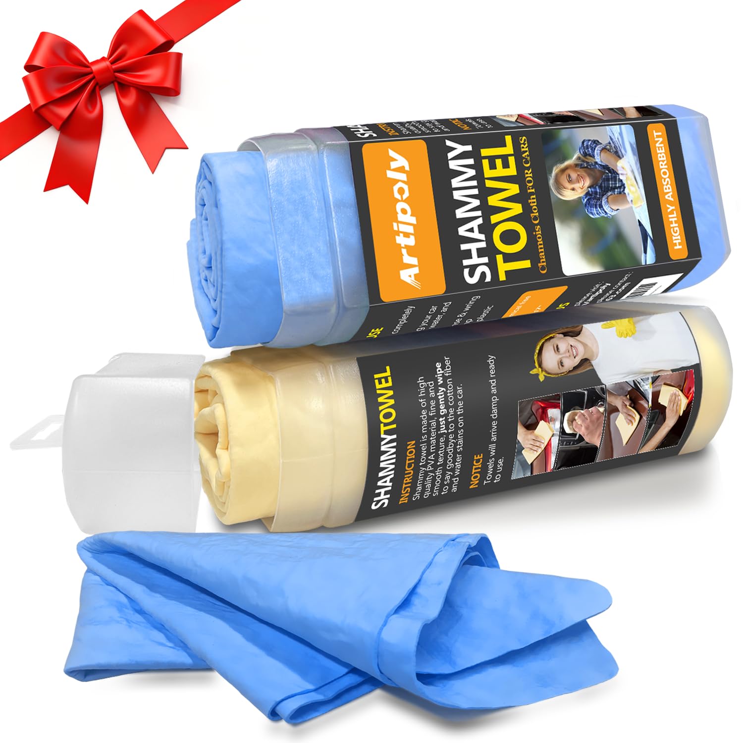 ARTIPOLY Premium Shammy Towel for Car Drying 2pk (26”x17”)-Super Absorbent Chamois Towel-Reusable shamies Towels for Cars, Bathroom,Pets, Dust Remove, No Spots/Streak/Scratch