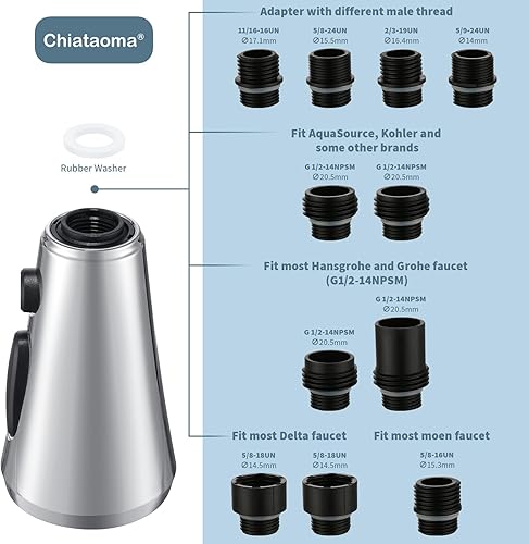 Miniatura 10 de Cabezal de grifo de cocina extraíble de 3 funciones, cabezal de grifo de fregadero, boquilla rociadora de grifo con 11 adaptadores, compatible con