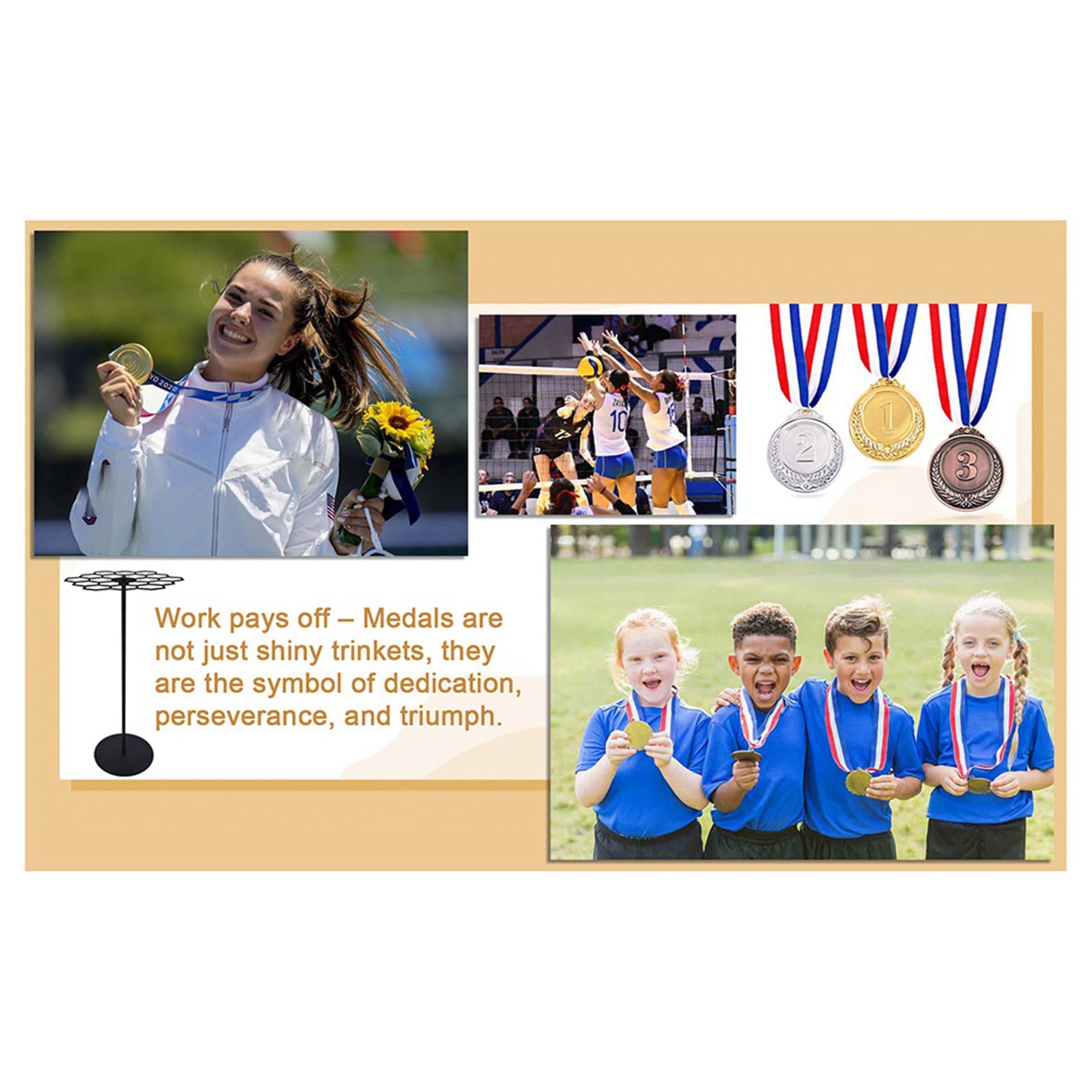 3 x obrotowy wieszak na medale, stojak na medale o pojemności ponad 45 medali, idealny do maratonu sportowego