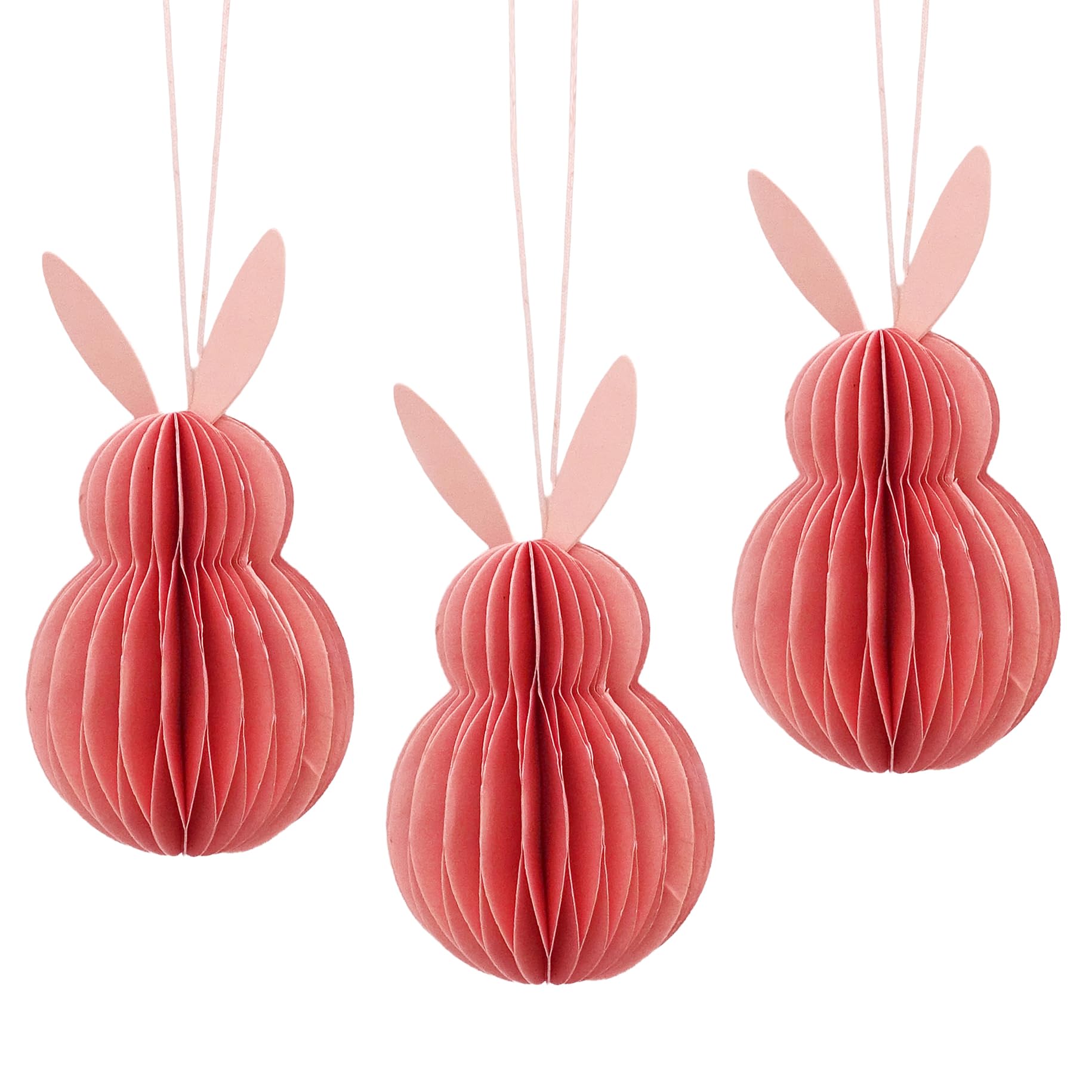 3 lapins roses de Pâques de 10 cm en papier honeycomb de Logbuch-Verlag