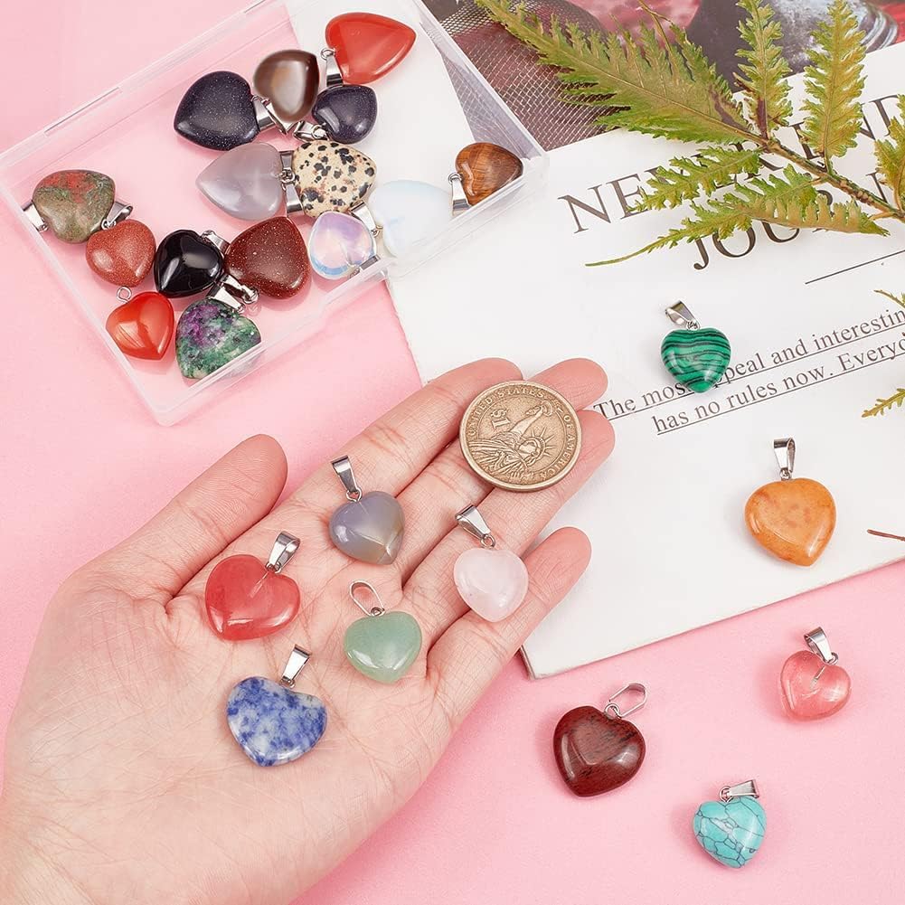 PH PandaHall 25pcs Heart Stone Charms, Crystal Chakra Stone Pendant Love Heart Shape Quartz Gemstone Charms Pendants for Valentine's Day Mother Wedding Birthday Necklace Jewelry Making Keychain - Image 4