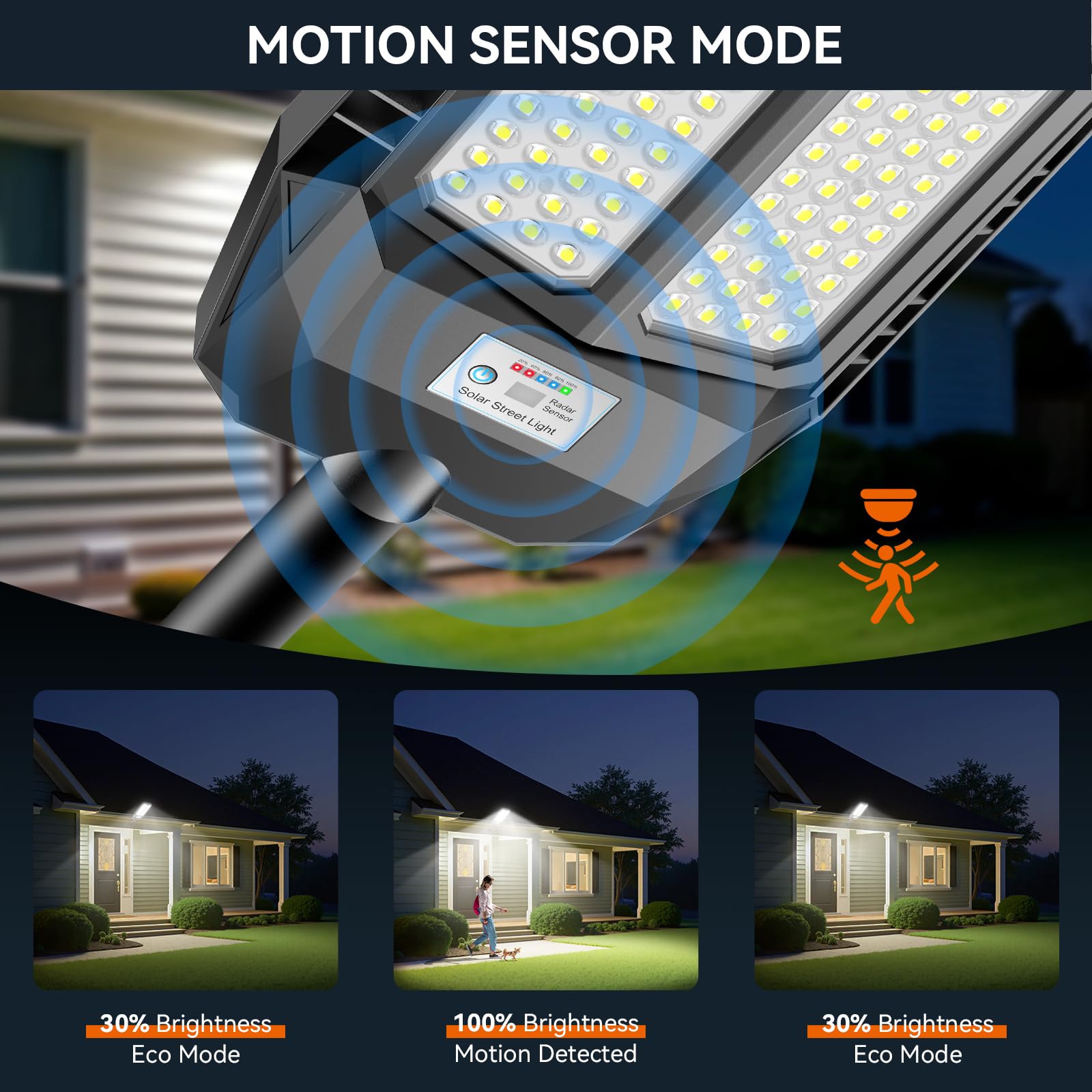 Lámpara de pie solar con mando a distancia, IP66 - Lámparas solares impermeables para exteriores con detector de movimiento, 4 modos de detección, 6500 K - Lámparas solares para jardín