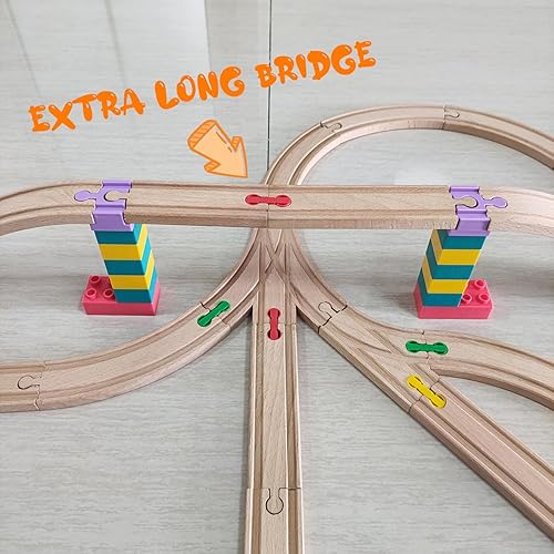 Miniatura 4 de Accesorios de madera para riel de tren, 44 piezas de conectores de madera para riel, compatibles con todas las principales marcas de tren de madera,