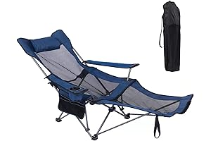 Camping Lounge Chair, Beach Chair with Elevated Foot Rest and Large Storage Bag