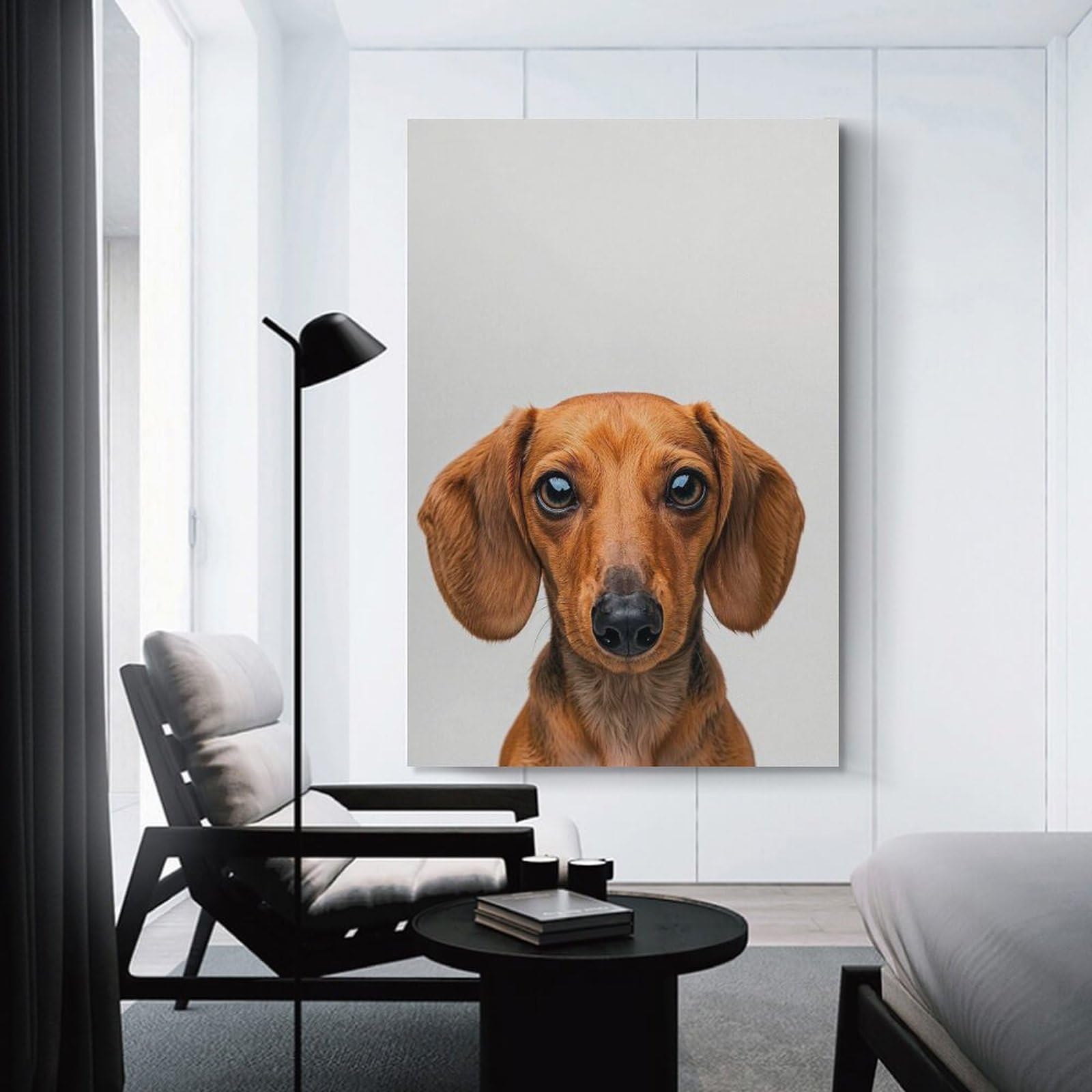 Junmoney Unframe-Style-2 Cute Baby Dachshund Canvas Art Print 24X36inch(60X90cm), For New Homes, Bedrooms Or Workspaces, Gift Idea For Housewarming And Birthdays