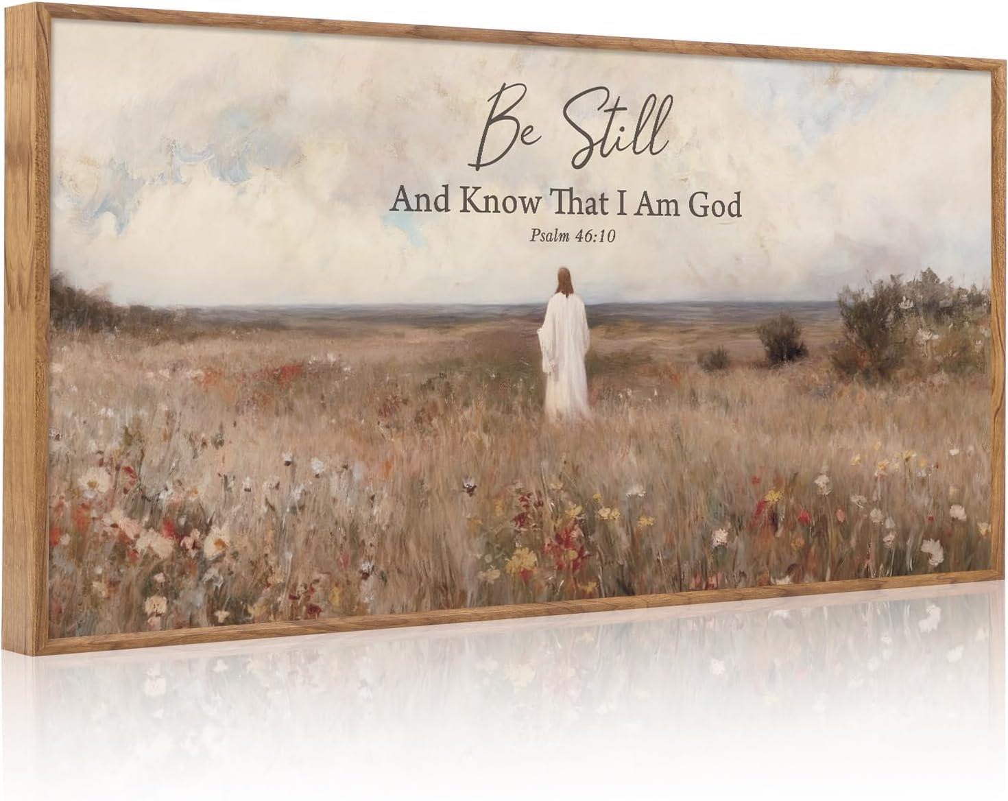 TOARTi Be Still And Know That I Am God Psalm 46:10 Wall Art Boho Jesus Christian Bible Verse Scripture Canvas Artwork Large Vintage Wildflowers Meadow Landscape Decor for Home Christ Gift-20x40Inch — image 1