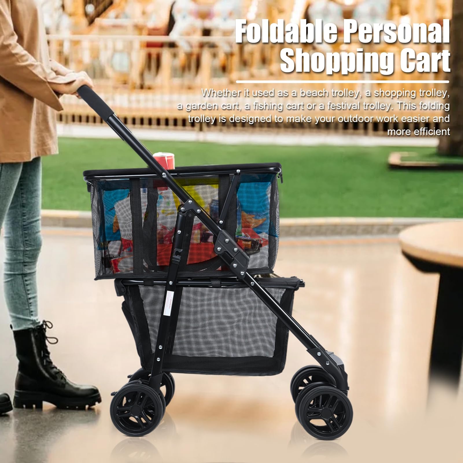 Carrello per la spesa pieghevole con ruote Utili Trolley con borsa staccabile GroceCart portatile per shopping lavanderia campeggio e viaggi