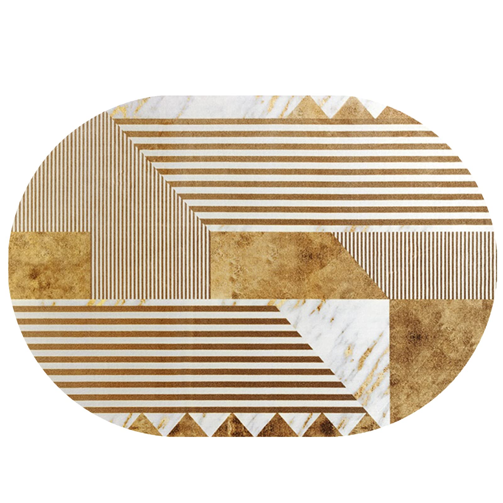 Rururug Wohnzimmerteppich Kurzflor Teppiche Oval Wohnzimmer Schlafzimmer Esszimmer Heimbüro Zimmer deko Modern Vintage Ornamenten,braun-gelbe Holzstreifen,Oval 160 x 230 cm