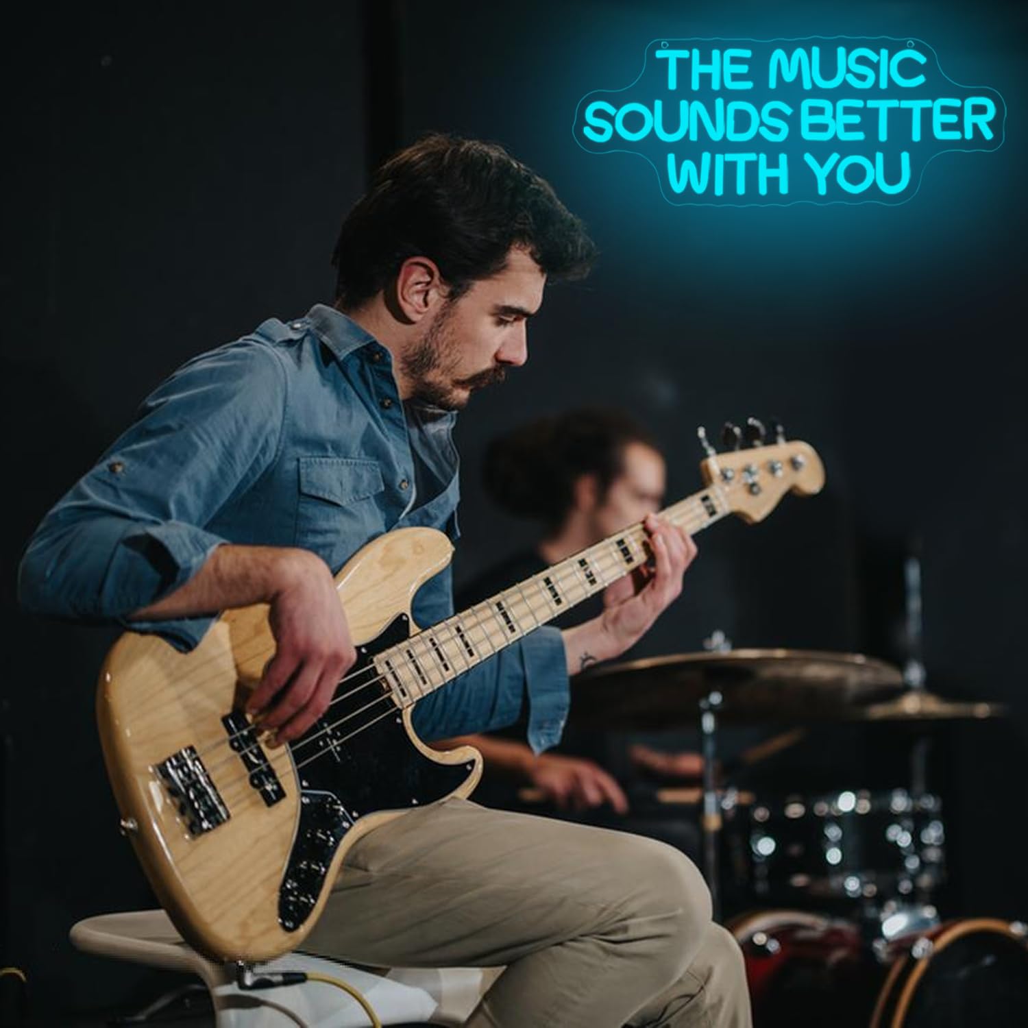"The Music Sounds Better With You" Insegna al neon musicale per decorazione da parete Lettera LED Neon Sign Blue Led Neon Light per camera da letto Studio Record Shop Decorazione