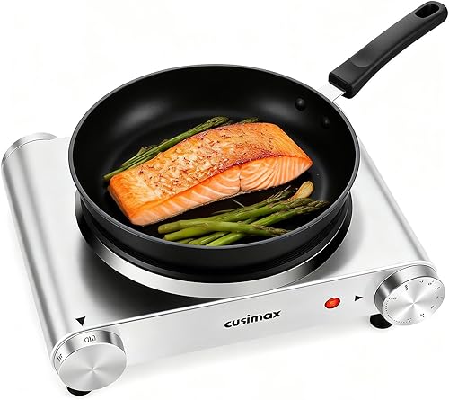 Vista 10 de CUSIMAX Placa de cocción para cocinar, quemador doble infrarrojo de 1800 W, estufa eléctrica portátil con control de temperatura ajustable, placa