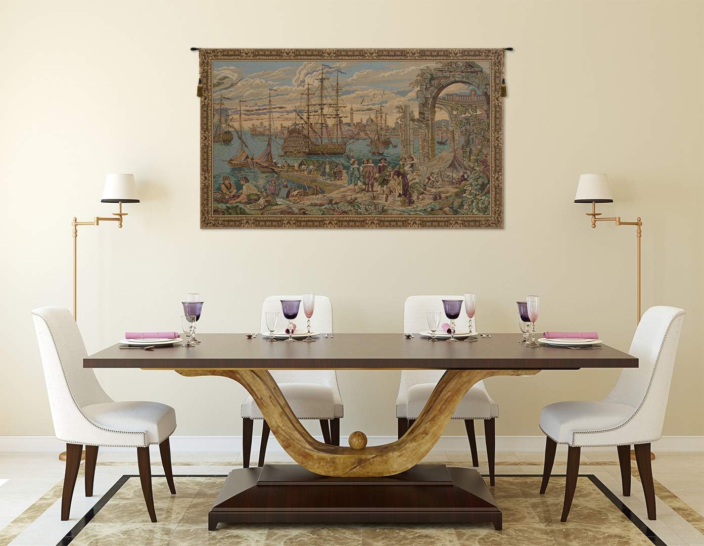 Charlotte Home Furnishings Italian Tapestry Wall Hanging 24x 44 in, The Harbour Aesthetic Woven Tapestry for Living Room and Bedroom, Wall Art for Home Decor, Soft European Cotton Jacquard Woven