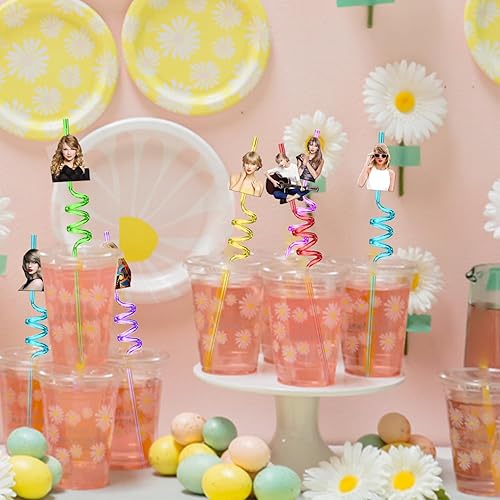 Miniatura 4 de 24 popotes de plástico reutilizables con temática de Tay-lor con 2 cepillos de limpieza, decoraciones de fiesta de cumpleaños de Taylor para niños,
