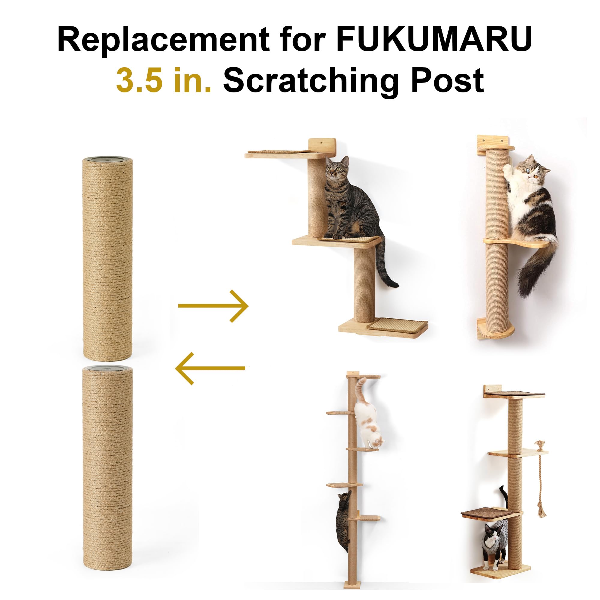 FUKUMARU 2 Pack Scratching Post Replacement, 3.5 X 14.5 Inch Natural Jute Rope Scratching Post Refill with M8 Screws